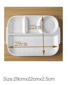 Hvide prægede porcelænsfade, tallerkener, keramisk børnemadsbakke, sommerfugl, fade med skillevæg, børnemiddag: Default Title