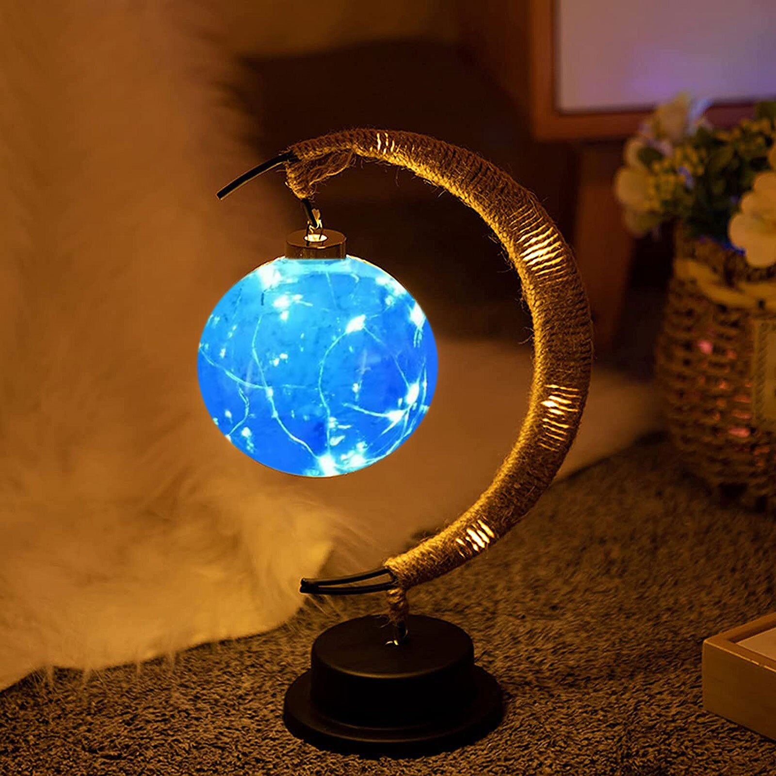 Enchanted Lunar Lamp Hanging Memorial Moon LED Moon Lamp Ball Night Light with Stand Crescent Bedroom Table Kids: B