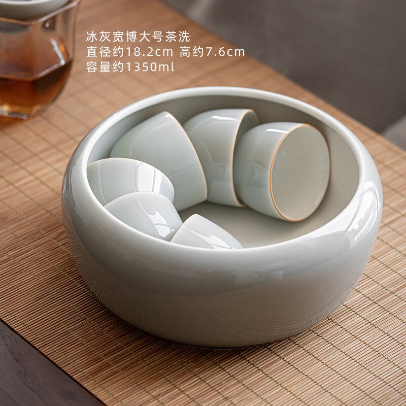 Ice Gray Smoky Gray Glaze Tea Wash Ceramic Tea Wash Cup Wash Tea Residue Barrel Tea Basin Washer Cylinder Kung Fu Tea Utensils