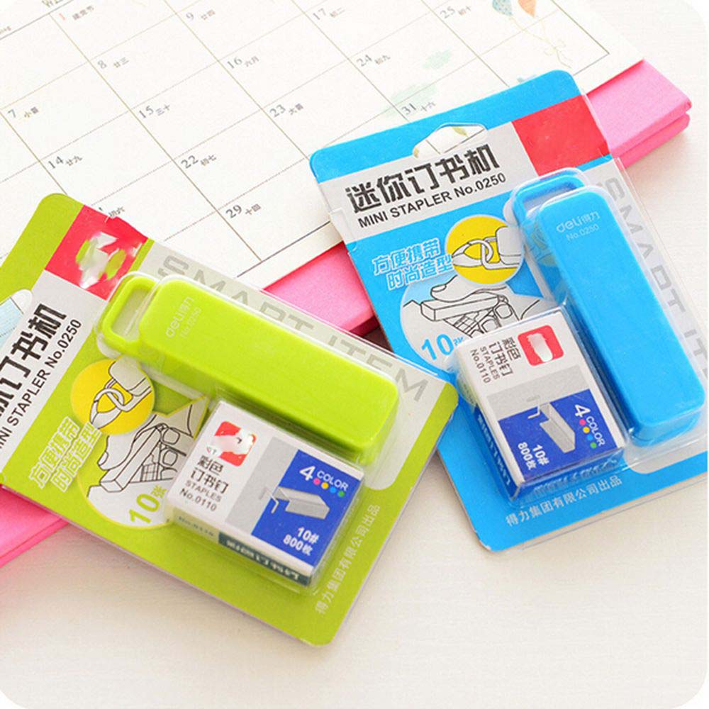Mini Stapler Candy Color Staples Set Office Stationery Paper Binding Binder Book School Office Stationery Supplies