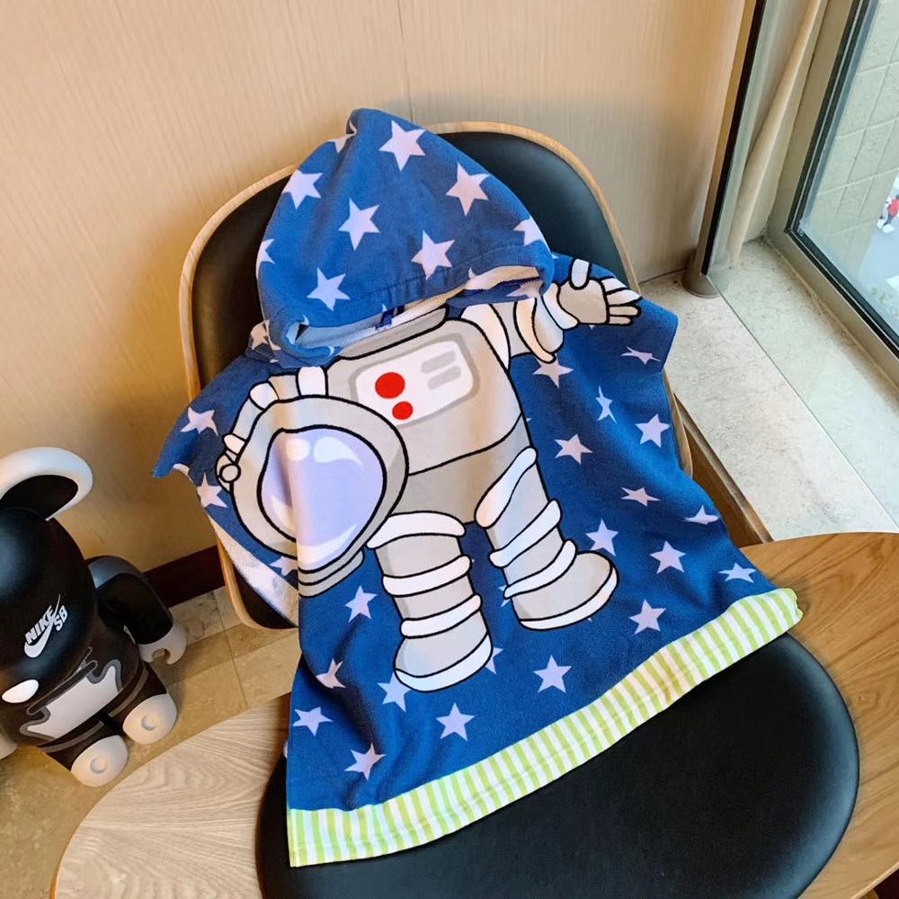 Leuke Kinderen Badhanddoek Cape Strandlaken Microfiber Gedrukt Badjas Cape 3-6 Jaar Oud: astronaut