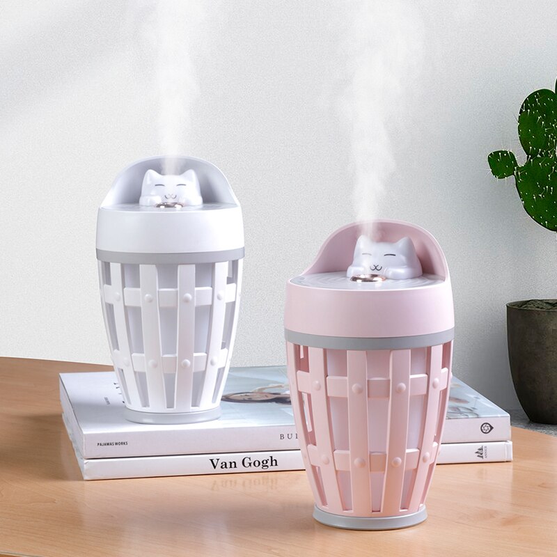 Humidificador de aire de gato feliz, difusor ultrasónico de Aroma con USB, fabricante de niebla con luz colorida para el hogar y el coche, 260ML