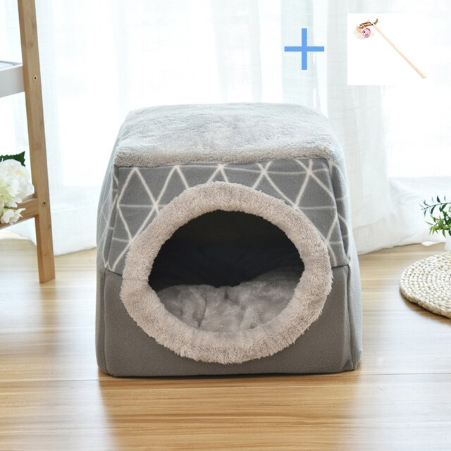 Huisdier Huis Warm Dog Bed Kennel Kat Slapen Nest Opvouwbare Pubby Mat Huis Winter Gesloten Type Bed Hol Kat Kitten tent Kat Levering: grey / L