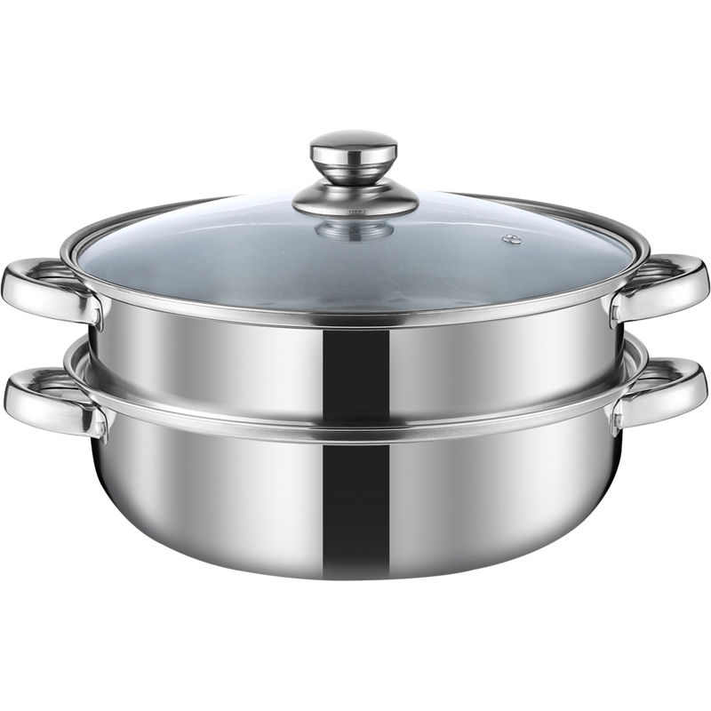 Vaporera de acero inoxidable, olla de inducción de Gas, bote de vapor para sopa, 1/2 Toer, tapa de vidrio transparente, utensilios de cocina