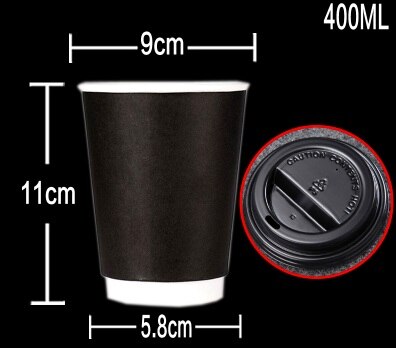 10 stk 400ml sort papir kop, varmeisoleret engangskaffe krus med to lag til caféer, logo udskrivning er tilgængelig: Sort