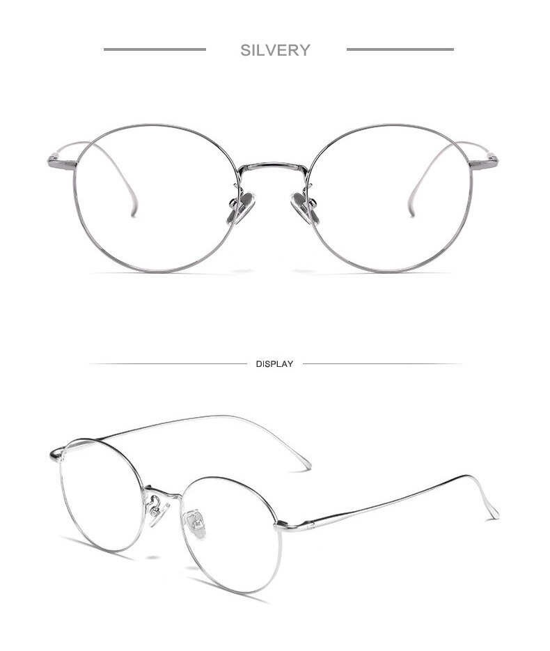 Ren titanium runde briller ramme mænd vintage optiske rammer unisex receptpligtige briller kvinder nærsynethed rammer briller: Sølv