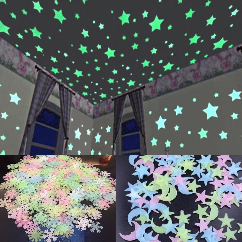 100PC kinderkamer fluorescent glow in the dark sterren glow Muurstickers sterren bright glow heldere kleur sticker d555