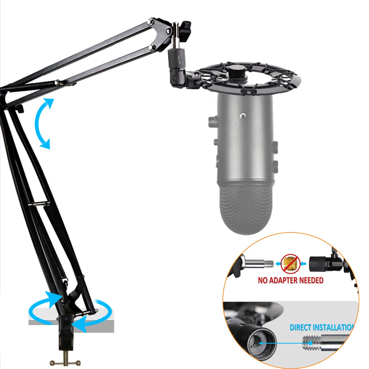 Metal Shockproof Studio Recording Microphone Shock Mounts Spider Mic Holder Clip For Blue Yeti X Yeti PRO Shield Stand Bracket