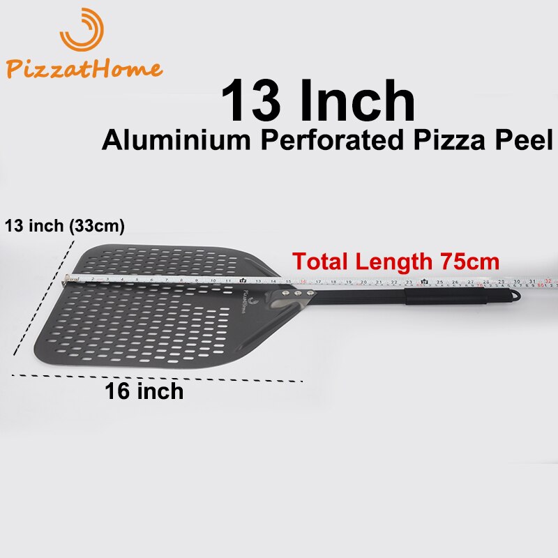 Pizzathome 14/13/12 tum perforerad pizzaskovel rektangulär pizzaskal aluminium halkfritt handtag pizzaskal avtagbart pizzverktyg: 13 tums pizzaskal