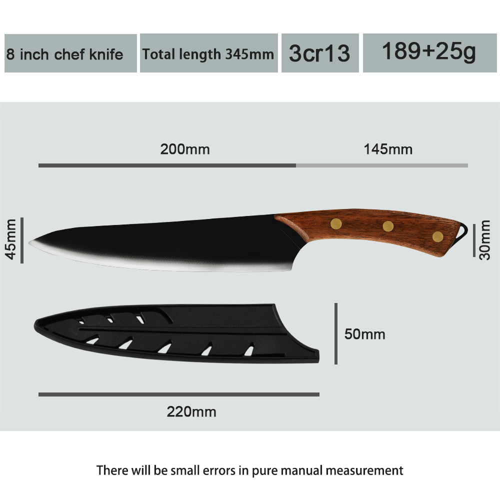 Damask Stainless Steel 5PCS Black Matte Hollow Blade Kitchen Knife Set Chef Knife Slicing Knife Wood Handle Kitchen Cleaver: 8 inch chef