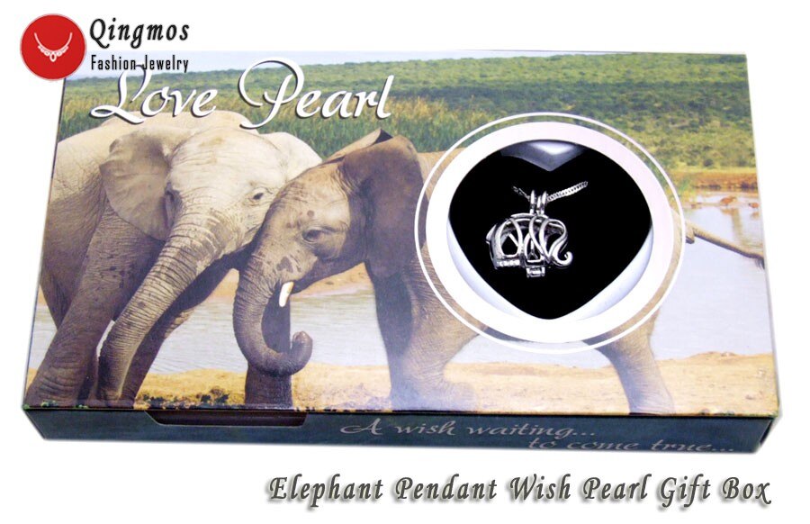Qingmos życzenie Pearl 20*24mm wydra klatka Chokers naszyjnik dla kobiet i modny Oyster miłość perła wisiorek i naszyjnik Chain-who3658: Elephant