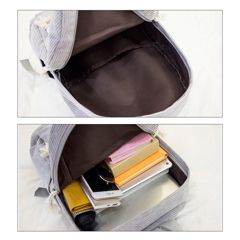 Plecak dla kobiet miękka tkanina sztruksowa konstrukcja o dużej pojemności szkolna torba dla nastolatki dziewczęta styl preppy w paski plecak worek