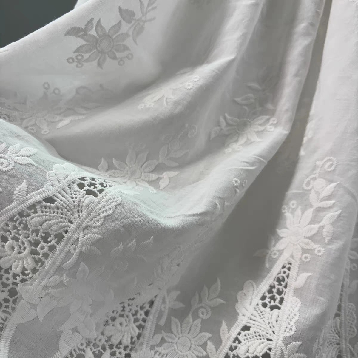 1 yard witte geborduurde kledingstof kant 48cm holle borduurstof kledingrok DIY naaiaccessoires