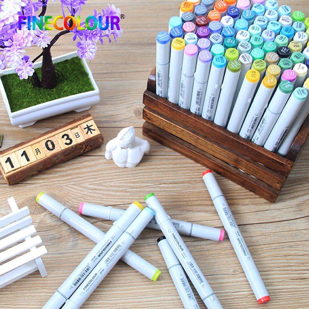 Finecolour EF101 rotuladores de tinta con base de Alcohol de doble cabeza, para dibujar Manga, rotulador artístico barato, 2/3 colores, 1/160 Uds.