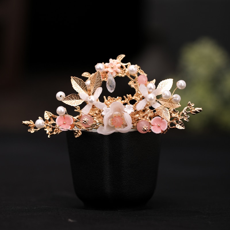 Chinese Long Hair Stick tiara Headpiece Women Hair Accessories Flower Crystal Pearl Hair Pins Handmade Hair Jewelry Accessories
