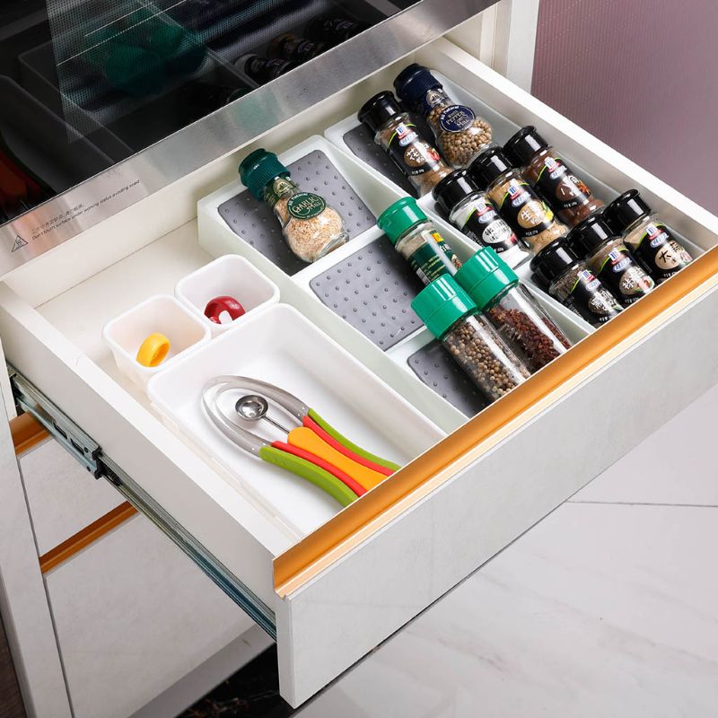 Kitchen Drawer Organizer 3 Divide Spice Rack Tray Separation Storage Box Slanted Tiers