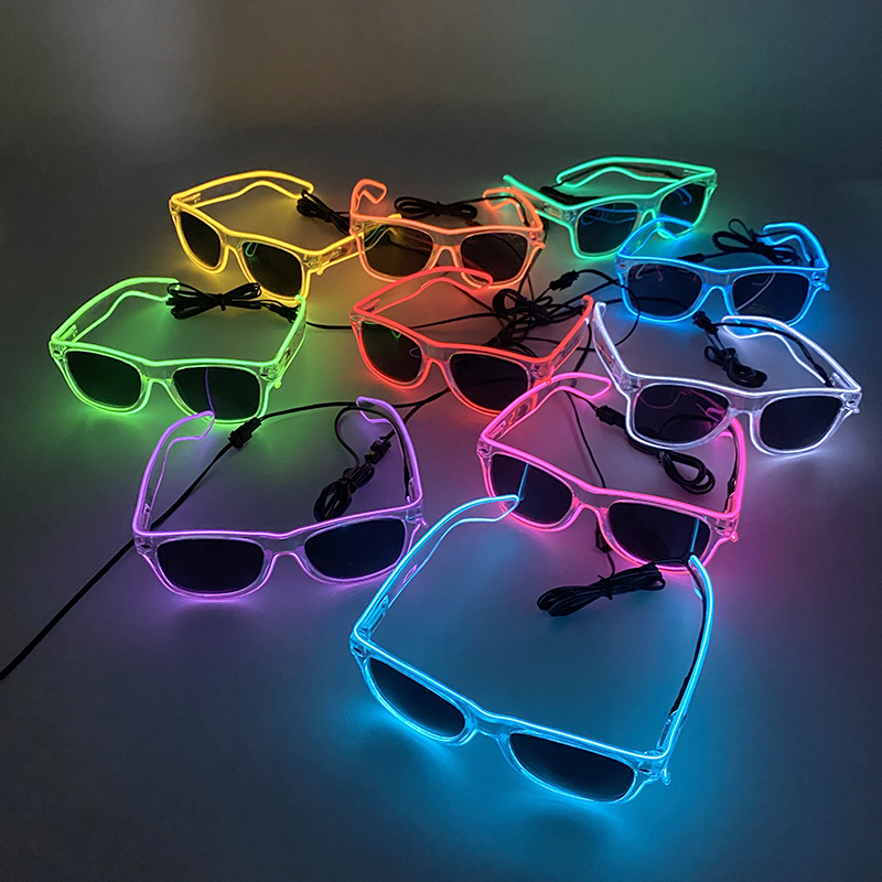 Neue 10 Farben leuchtende Dekor Kostüm Zubehör Neonlicht Sonnenbrille mit LED-Leucht brille leuchtet in dunkler Leistung