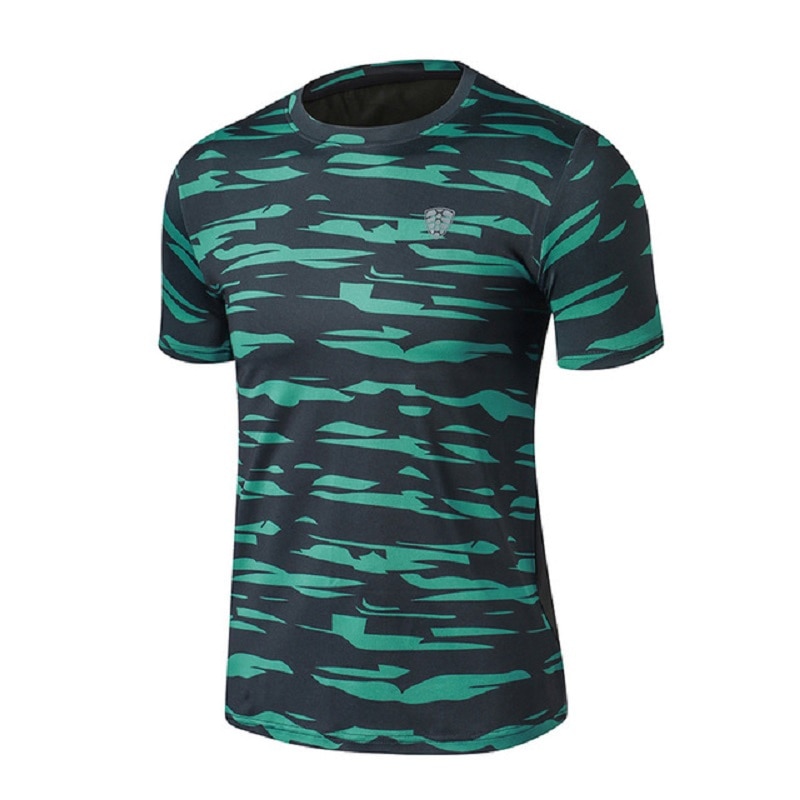 Män sport löpar t-shirt kamouflage sportkläder kortärmad fitness gym tröja snabbtorkande basket träning t-shirt