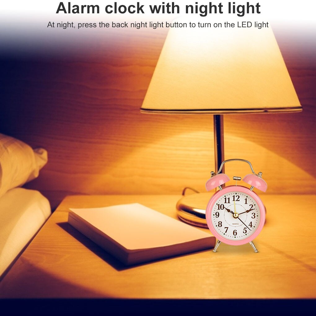 Reloj despertador Retro de doble campana, reloj de escritorio de Metal, analógico, luz nocturna silenciosa para el hogar y la Oficina, relojes electrónicos de escritorio