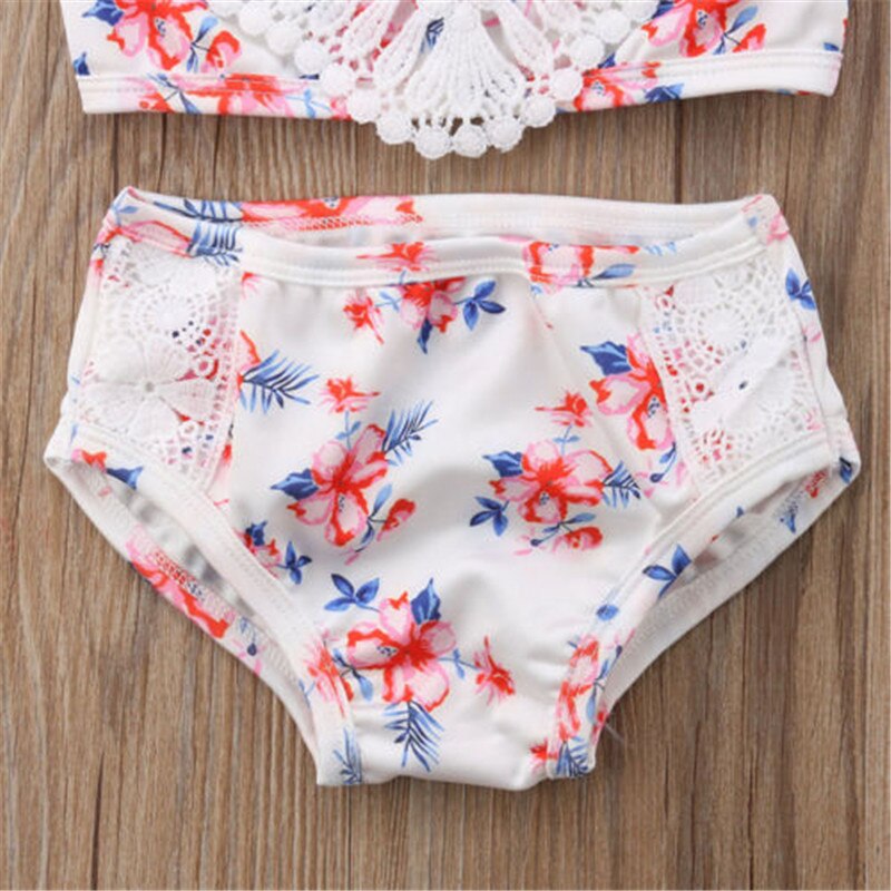 2-6T Girl Swimsuit Pink Flower Print Children Swimwear Ruffle Swimsuits For Girls Bikini Kids Swimwear Beach Bathing Suits