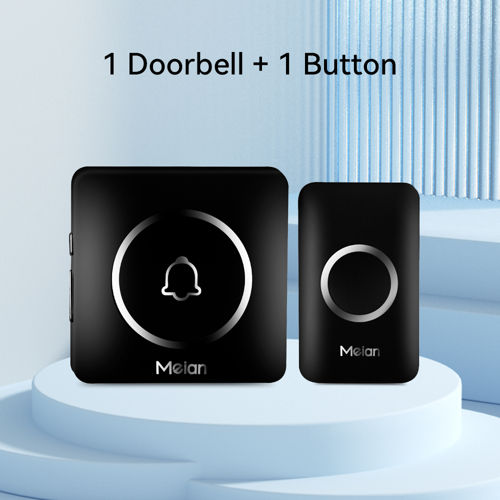 Meian-sonnette sans fil extérieure, sonnette de bienvenue pour maison intelligente, sonnette de porte étanche IP65, Kit de carillon, sonnerie 60, alarme Flash LED: Black / prise ue