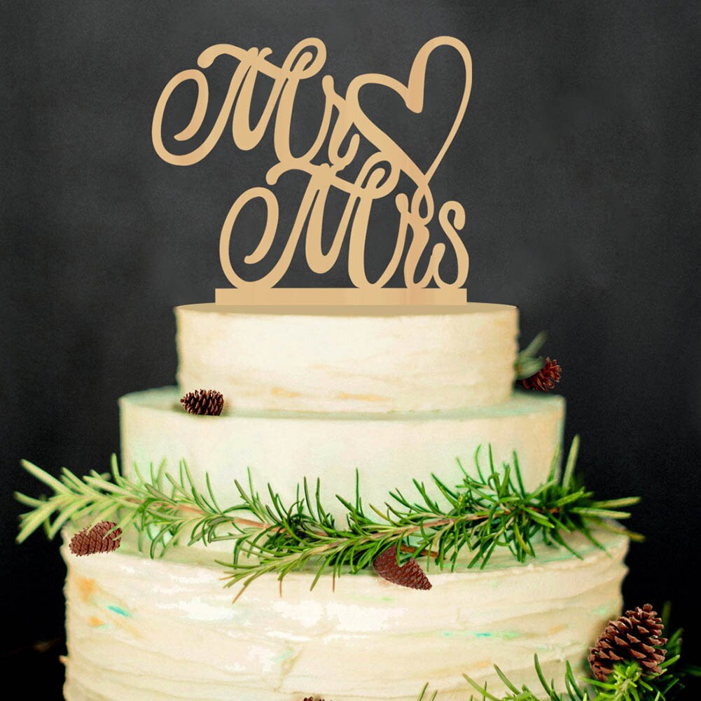 Romantische Custom Wedding Houten Mr & Mrs Cake Topper Acryl Glitter Wedding Party Cake Decoratie Benodigdheden