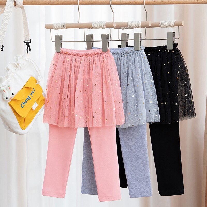 Girls Leggings with Skirt Children Spring Skinny Pants Solid Cotton Skirt-Pants Toddler Kids Leggins