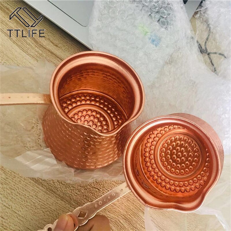 330ml Turkish Coffee Pot with Long Wooden Handle Copper Coffee Maker Tea Coffee Espresso Pots Milk Cup for Turk Cezve Cafeteria