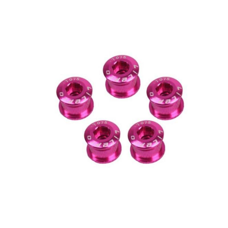 5PCS Single Chainring Bolts 7075 Aluminum Alloy M8 Crankset Single Chainwheel Bolts & Nuts Disc Screws For Road Bike MTB: 08 Pink