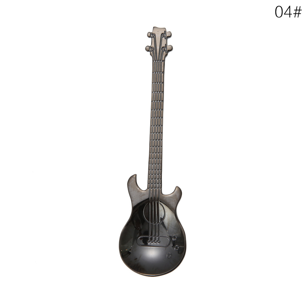 1 st färgglada rostfritt stål cool gitarr bordssked hem hållbar porslin bestick cocina accesorio teskedar: Svart
