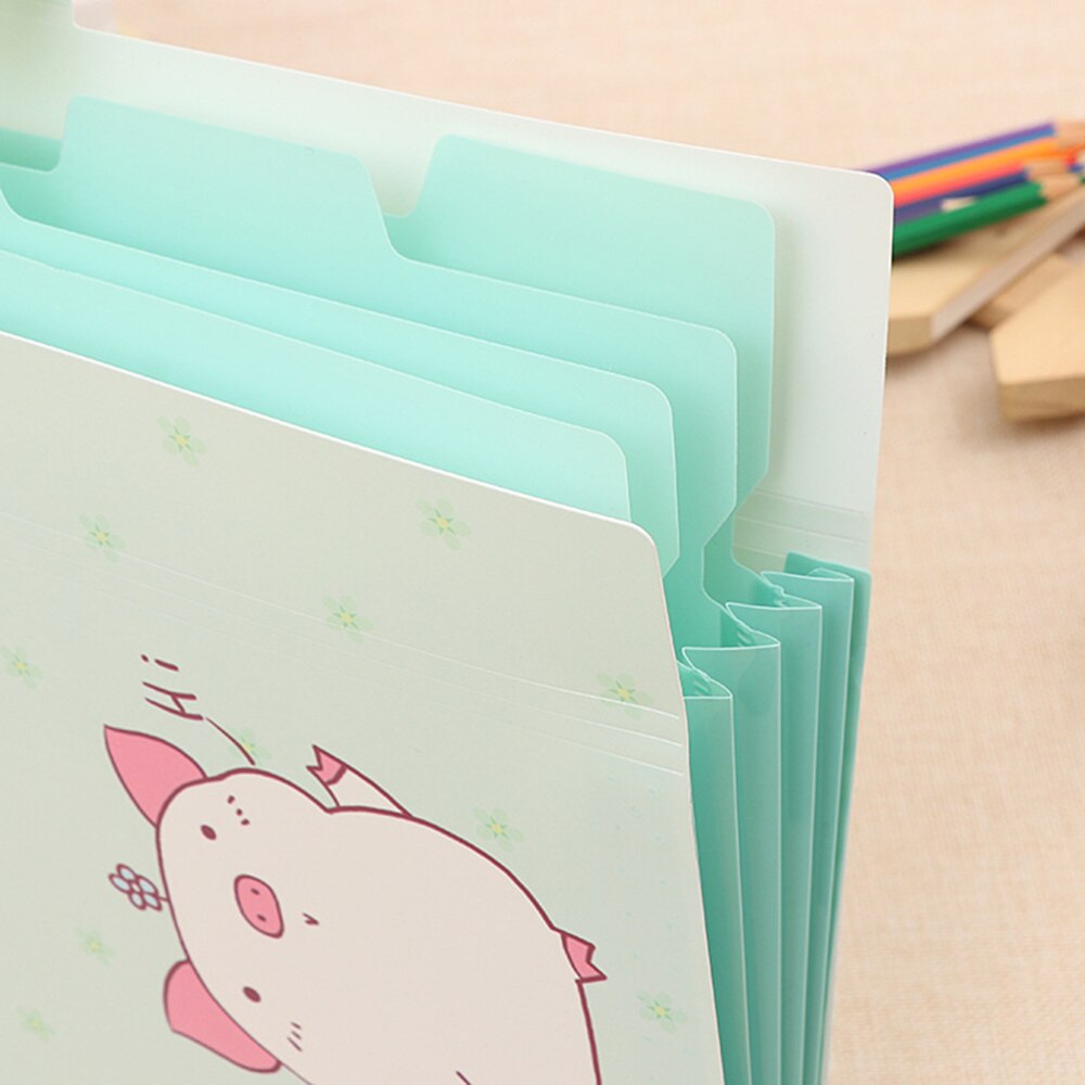 A4 Expanding File Folder Cartoon Document Holder Organ Package Storage Folder for Students Office Supplies (Green)