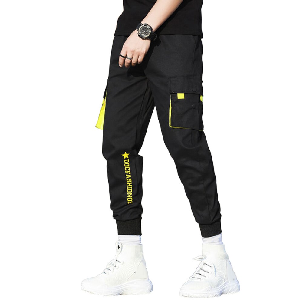 TARAINYA Broek Heren Cargo Katoen Lange Cargo Broek Heren Chino Outdoor Broek Koord Stretch Modern Met Zakken Zwart L