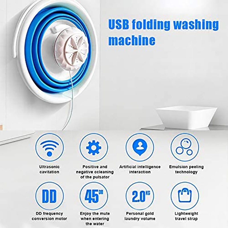 Portable Mini Tub Washing Machine,Foldable Personal Compact Ultrasonic Turbines Rotating Washer USB Powered for Travel