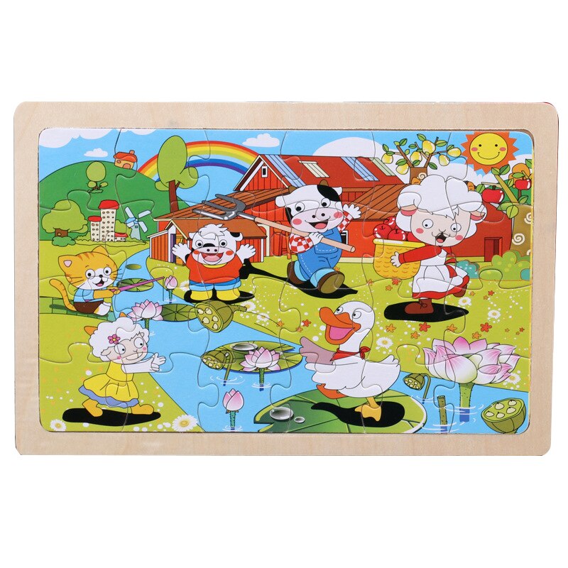 24 Pcs Kids Wooden Puzzle Toy Cartoon Animal Baby Wood Puzzles Jigsaw Educational Learning Toys For Children