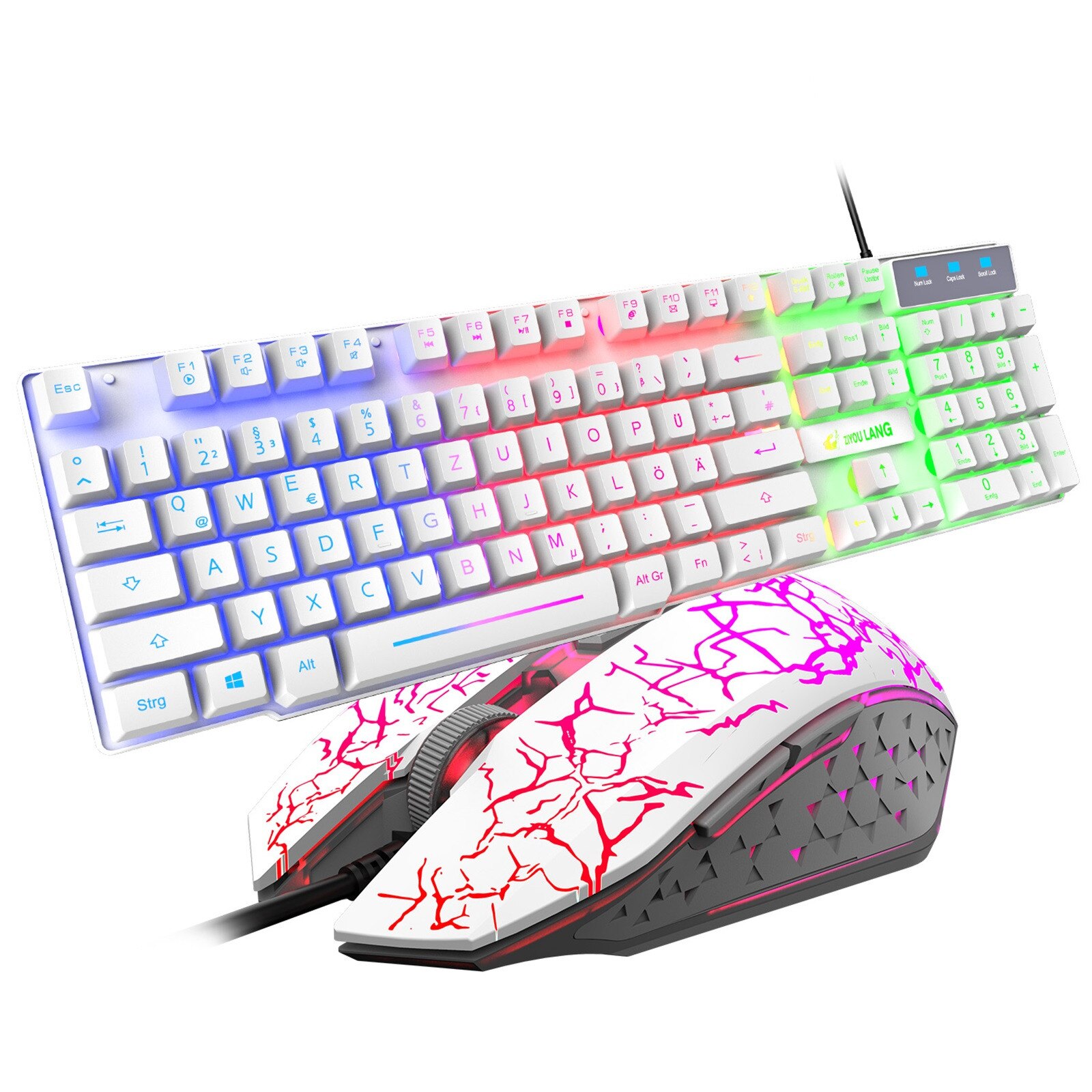 keyboard and mouse set T13 rainbow backlit USB ergonomic gaming keyboard and mouse set for PC laptop