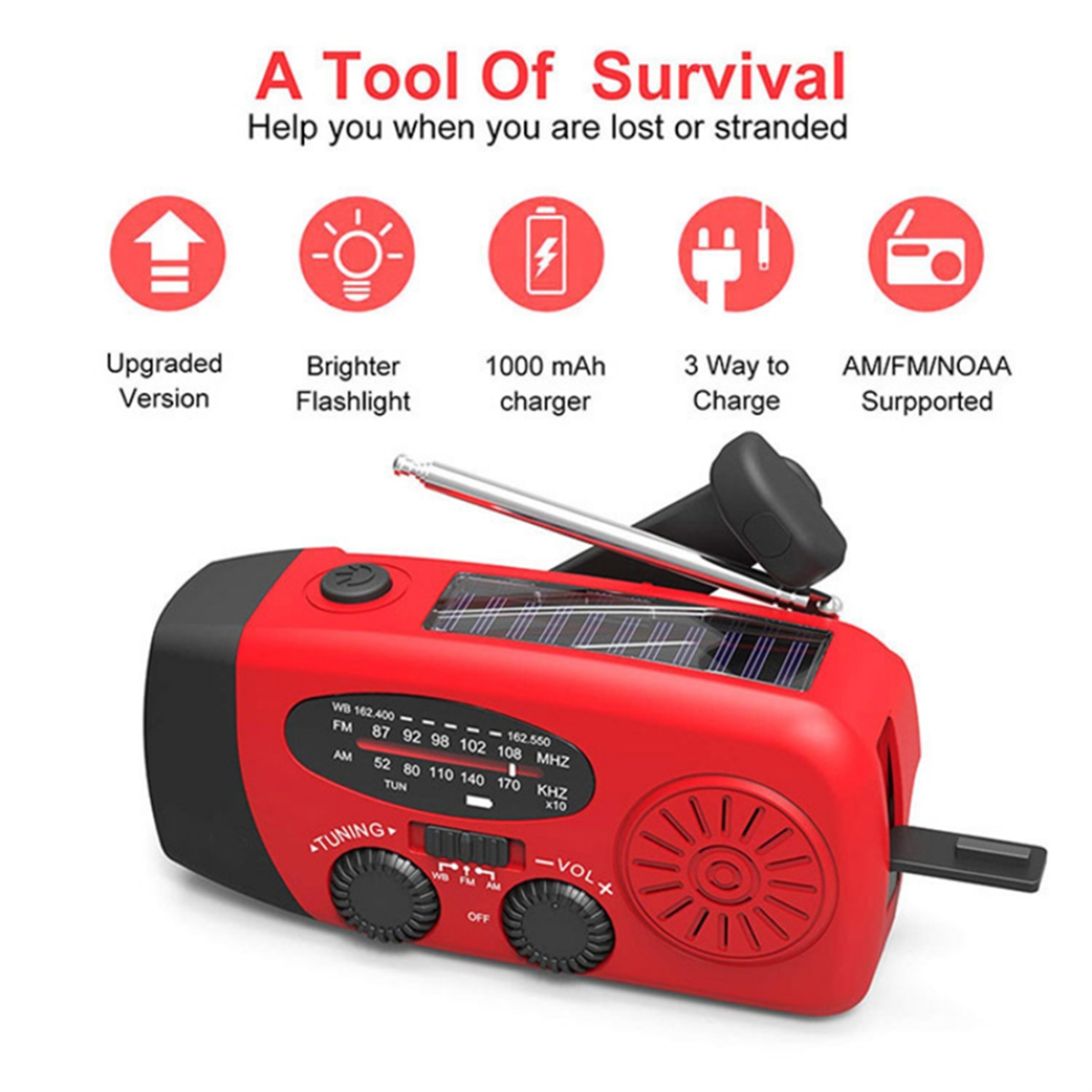 ¡Venta al por menor! Linternas LED con manivela, dinamo alimentado AM/FM/Radio, rescate de emergencia, linterna LED, fuente de alimentación de emergencia