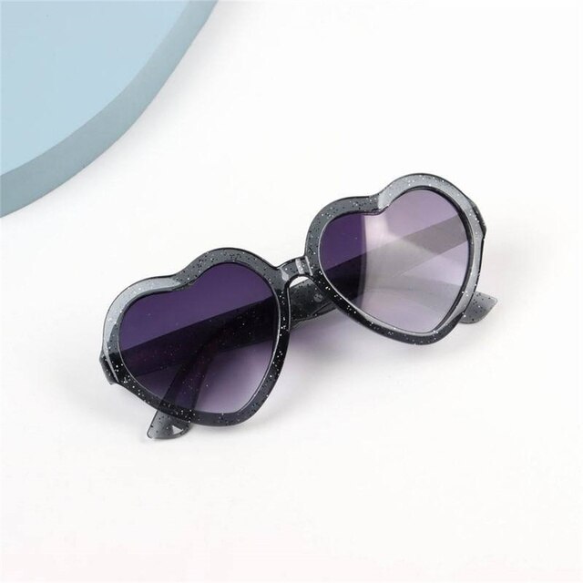Heart-shaped Children&#39;s Sunglasses Round Gradient Lens Heart Sunglasses Cartoon Love Baby Sunglasses Sunshade Glasses: Black gray