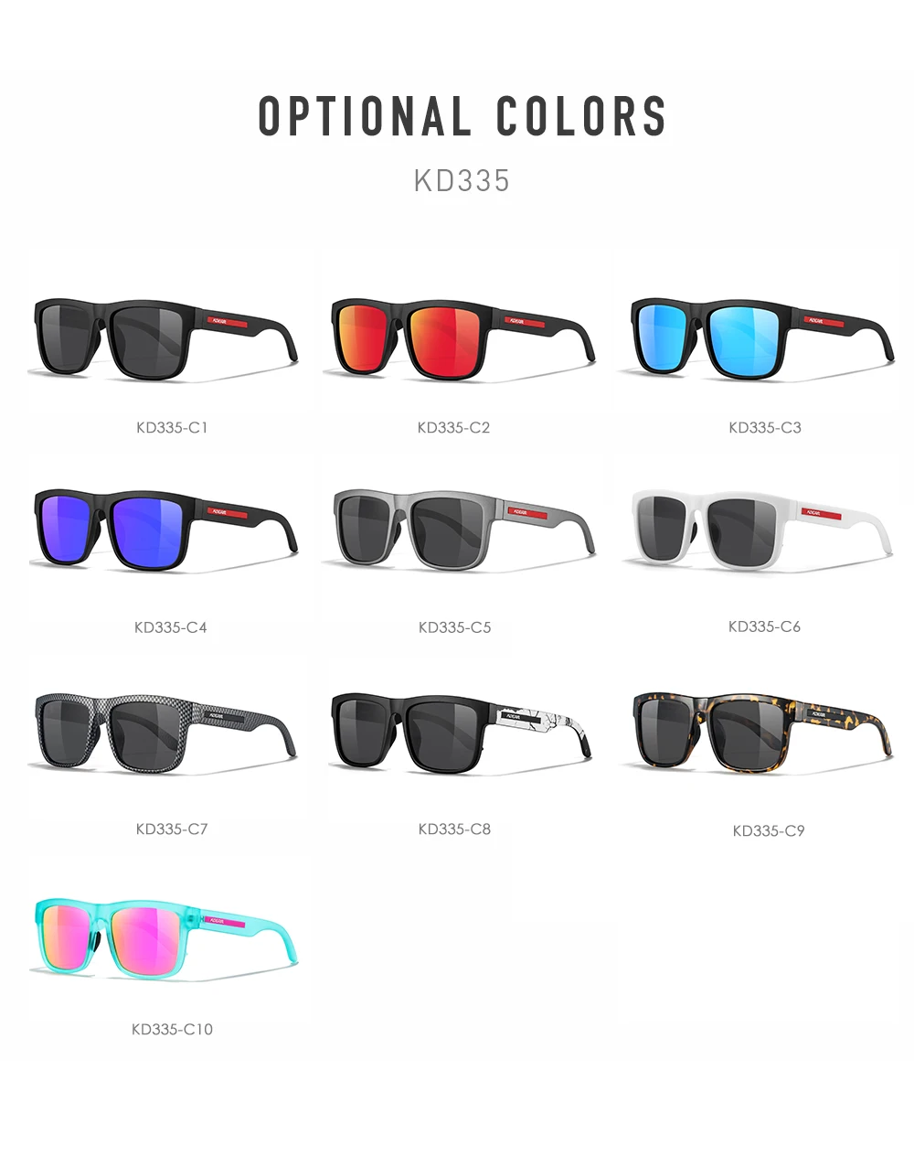 KDEAM Polarized Sunglasses For Men White Frame UV400 Protection Lens Black Driving Sun Glasses Fishing Eyewear