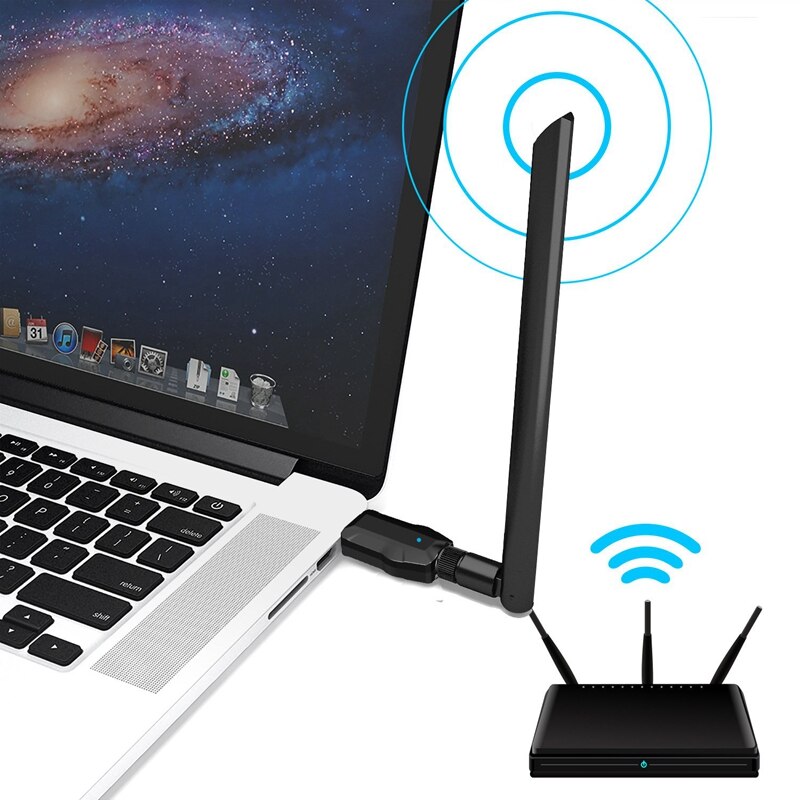 Dongle de 1200Mbps adaptador Wifi inalámbrico USB de doble banda 2,4G/5GHz con antena 802.11AC