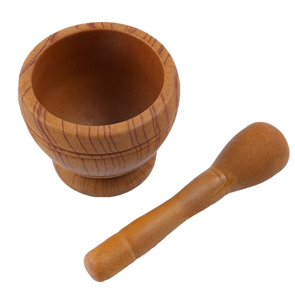 Garlic Masher Garlic Jar Garlic Bowl Mashing Medicine Jar Household Multifunctional Wood Mortar & Pestle Kitchen Gadget: Wood Line