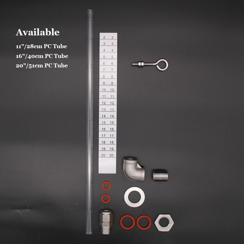 11"/16"/20" Weldless Sight Gauge Stainless Steel PC Tube High Temp 7/8"Hole Homebrew Kettle/Keg