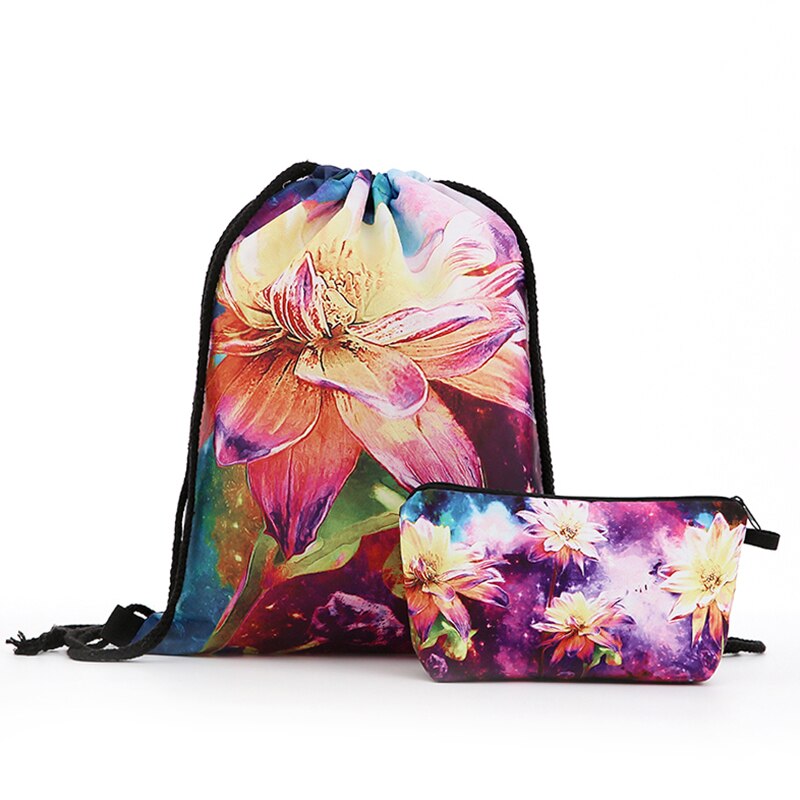Mochila flor pintura a óleo drawstring natal terno cosmético drawstring moda impressão sacos de viagem dos homens das mulheres ombro novo