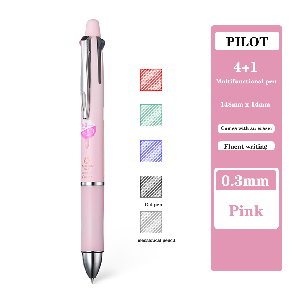 PILOT Dr. Grip-Bolígrafo multifuncional 4 + 1, bolígrafo Modular de 4 colores de 0,7/0,5mm, lápiz mecánico de 0,3/0,5mm, suministros de papelería: Gris claro