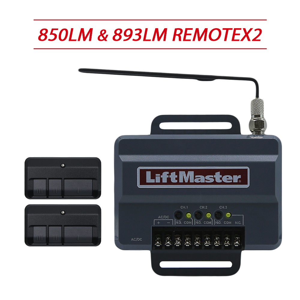 Universele Liftmaster 850LM poort- en garagedeuropener Ontvanger met 12V oplader en afstandsbedieningen, Compatibel met 811lm,893lm: Rood
