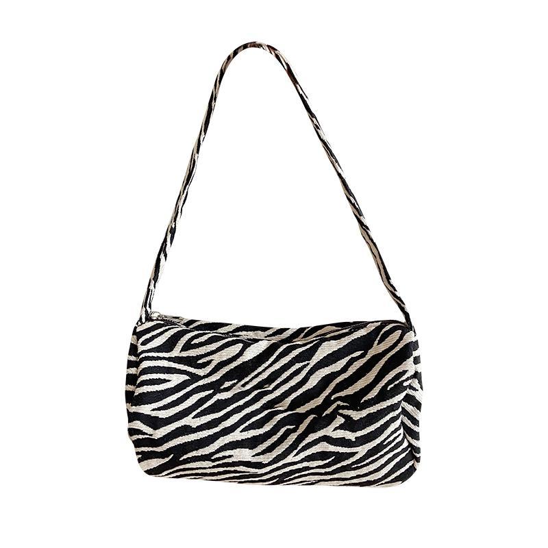 Vintage Vrouwen Hobos Kleine Schoudertassen Zebra Patroon Dames Baguette Onderarm Zak Mode Vrouwelijke Tote Handtas Handtassen: Cylinder bag