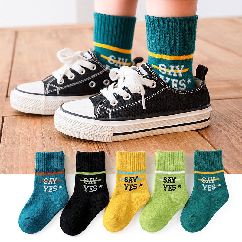 5 Paare/los Baumwolle freundlicher Socken Baby Junge Mädchen Socken Herz aufbringen Buchstaben Baby Socken Für Kleinkind freundlicher Frühling Herbst socken: say-yes / XL