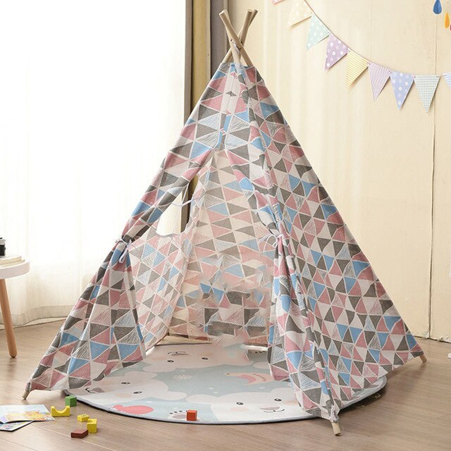 Tienda de campaña portátil para niños de 1,3 M, Tipi grande Infantil, Castillo de lona de algodón indio, cabaña de bebé, tienda de juegos pequeña: GR0029-Flower