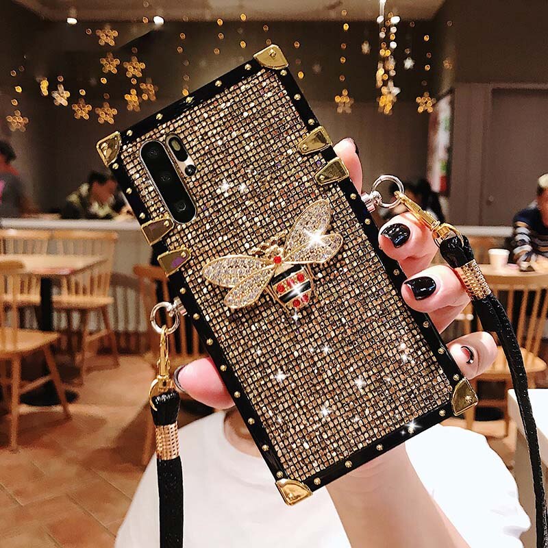 Glitter Crossbody lanyard Case for Huawei P30 P20 Pro Luxury Bling Sequins Diamond Phone Case for Huawei P30 Girl Cover Fundas: For Huawei P30 Pro / 1