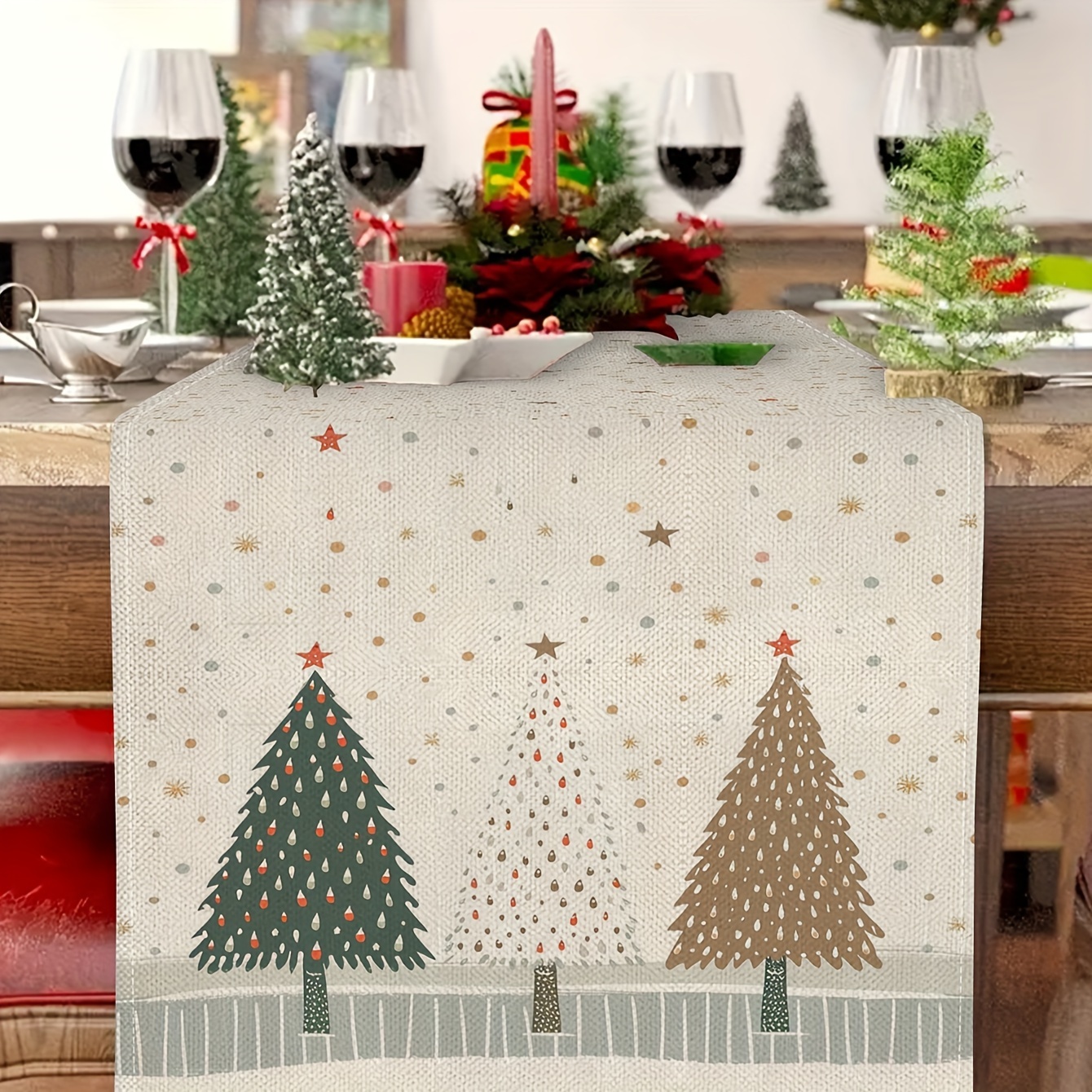 Bohemisk julgran vintage jultomte och ren bordslöpare, säsongsbetonad heminredning för inomhus- och utomhusfester