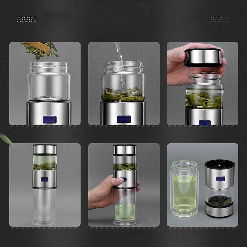 KAIXIFEI XXXml My Glass Water Bottle Leakproof For Water Tea Drinker With Rope and Stainless Steel Tea Infuser Portable Tumbler